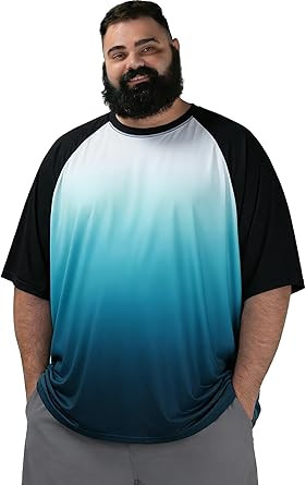BRISIRA Mens Big and Tall Swim Shirt Sun Protection UPF 50+ Rash Guard Raglan Quick Dry T-Shirt Ultra-Soft & Moisture-Wicking
