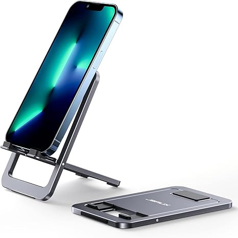 JSAUX Cell Phone Stand, Foldable Aluminum Adjustable Phone Holder for Desk Portable Travel Essentials Office Accessories for iPhone 17 16 15 14 13 Pro Max
