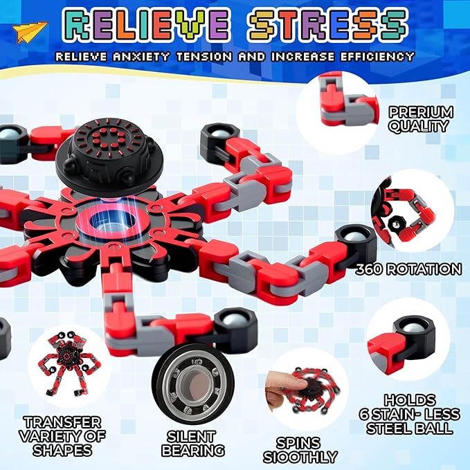 24PCS Transformable Fidget Spinners,Bulk Sensory Fidget Stress Relief Toys for Kids Boys Girls Age 8-13 Fingertip Gyros Party Favors Birthday Gifts for Teens Travel Toys