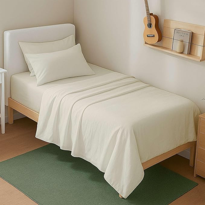 Way Fair 4 Piece Sheet Set 42" x 80" Size Ivory Solid - 100% Egyptian Cotton, 600-Thread-Count Cooling Bed Sheets, 15 Inch Deep Pocket of Fitted Sheet, 42x80 Bunk Size Cotton Bed Sheets Set