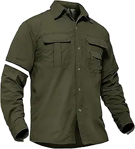 TACVASEN Men's Convertible Long Sleeve Fishing Shirts Lightweight Quick Dry Button Up Tactical Sun Shirts for Safari Hiking