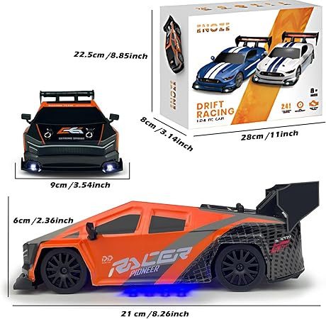 HTURCCOP 1:24 RC Cybercar, 2.4GHz RC Drift Cars with LED Light, Race Car Toys for Boy Girl 8-12 Years Old, Speed Adjustable 25Km/H,High Speed RC Racing Cars Perfect Toy Gift for Boys & Girls