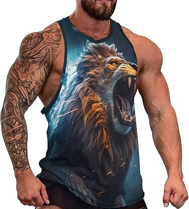 Tank Tops for Men Lion Animal Print Sport Tank Summer Sleeveless Workout T-Shirts Fitness Vest Athletic Undershirts