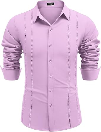 COOFANDY Mens Cuban Guayabera Shirt Casual Button Down Shirts Long Sleeve Summer Beach Shirts