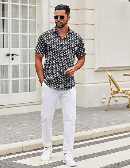 COOFANDY Mens Short Sleeve Casual Button Down Shirts Summer Untucked Dress Shirts with Pocket