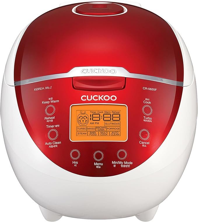 CUCKOO Micom Rice Cooker 6 Cup Uncooked / 12 Cup Cooked, Fuzzy Logic Rice Maker with Delay Timer & Keep Warm Setting, Versatile Food Steamer for Cooking, Non-Stick Inner Pot, Red (CR-0655F)
