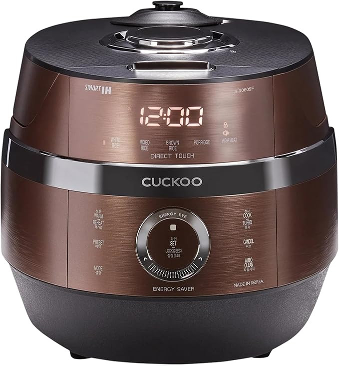 CUCKOO High Pressure Rice Cooker 6-Cup Uncooked / 12-Cup Cooked with Induction Heating Technology, Versatile Rice Maker with 16 Menu Options and Steam Plate, Voice Guide, Copper (CRP-JHR0609F)