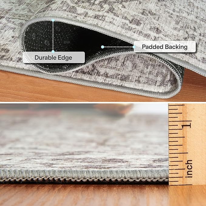 Way Fair  Machine Washable Area Rug - Living Room Bedroom Bathroom Kitchen Entryway Office - Padded Low Pile Stain Resistant Premium - Boho Farmhouse Vintage - Lyle - Beige Ivory 7'6" x 9'6"