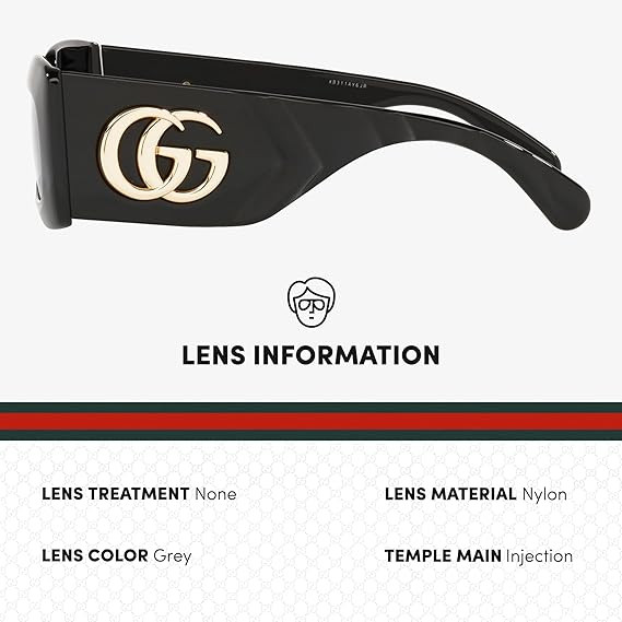 Gucci GG0811S GG Running Logo Rectangular -Shaped Non-Polarized Sunglasses for Women – Includes Luxury Eyewear Kit – Black Frame with Grey Lens
