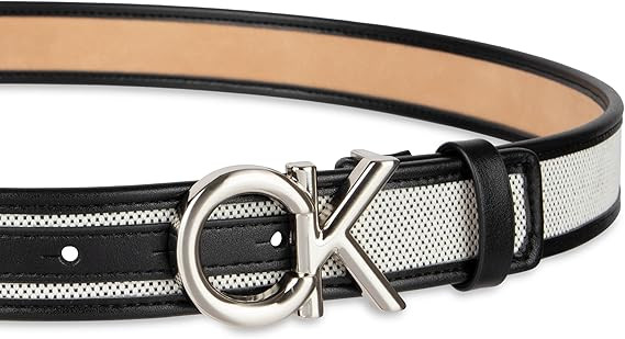 Calvin Klein Women's 1.25-inch Puffed Ck Logo Harness Leather Belt for Jeans & Dresses