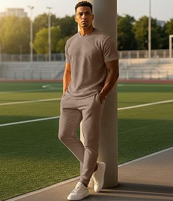 UOUA Mens 2 Piece Sweatsuit Set Short Sleeve Sweatshirt Jogging Sweatpants Tracksuits Outfits