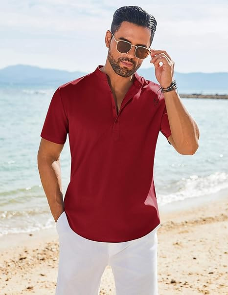 COOFANDY Men's Henley Shirt Short Sleeve Casual T-Shirt Summer Beach Hippie Henley Tee Shirt