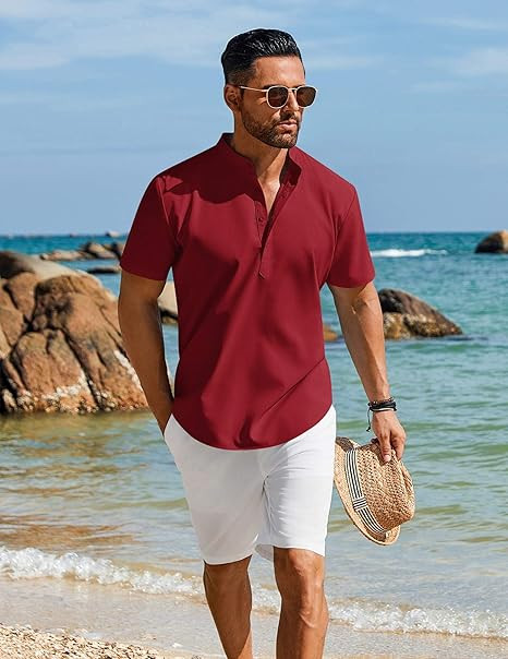 COOFANDY Men's Henley Shirt Short Sleeve Casual T-Shirt Summer Beach Hippie Henley Tee Shirt
