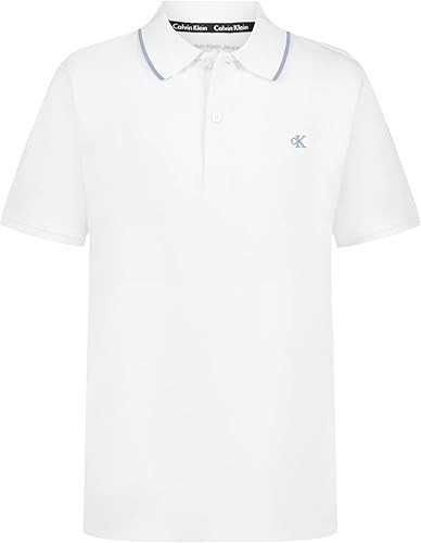Calvin Klein Boys Short Sleeve Micro Pique Solid Polo, Button Closure, Soft & Comfortable