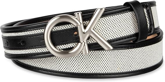 Calvin Klein Women's 1.25-inch Puffed Ck Logo Harness Leather Belt for Jeans & Dresses