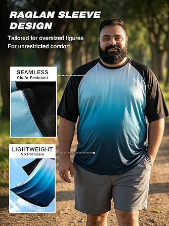 BRISIRA Mens Big and Tall Swim Shirt Sun Protection UPF 50+ Rash Guard Raglan Quick Dry T-Shirt Ultra-Soft & Moisture-Wicking