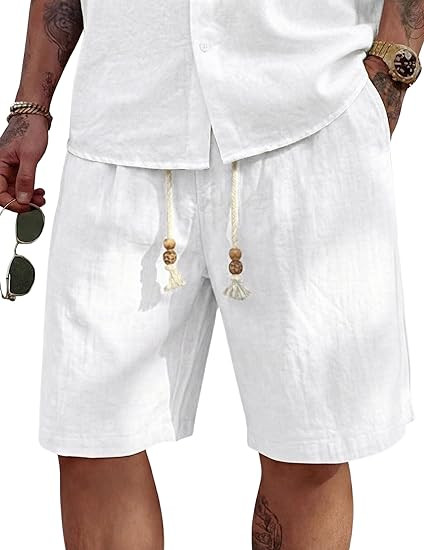 COOFANDY Men's Linen Shorts Casual 9"/ 7" Elastic Waist Drawstring Summer Beach Shorts