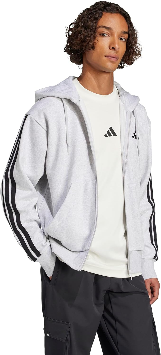adidas mens Essentials 3-stripes Fleece Full-zip Hooded Track Top