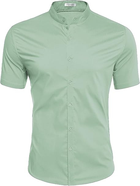 COOFANDY Muscle Fit Dress Shirts for Men Banded Collar Casual Button Down Shirts