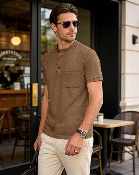 Men's Henley Shirt Short Sleeve T-Shirt Casual Top Pullover Summer Lightweight Tee Shirts with Button