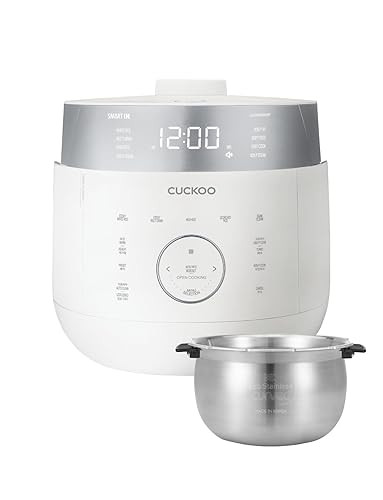 CUCKOO Twin Pressure Rice Cooker 6-Cup Uncooked / 12-Cup Cooked with Induction Heating Technology, 19 Menu Modes with Voice Guide, Full Stainless Steel Inner Pot, White (CRP-LHTAR0609FW)