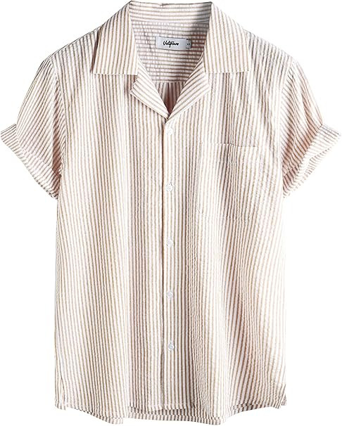 VATPAVE Mens Striped Summer Shirt Casual Button Down Short Sleeve Beach Shirts Cotton Shirts for Men