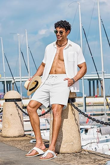 COOFANDY Men's Hawaiian Beach Shorts Elastic Waist Drawstring Lightweight Summer Casual Shorts with Pocket
