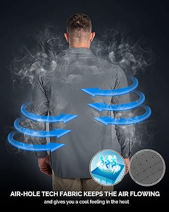 33,000ft Men's Long Sleeve Sun Protection Shirt UPF 50+ UV Quick Dry Cooling Fishing Shirts for Travel Safari Camping Hiking