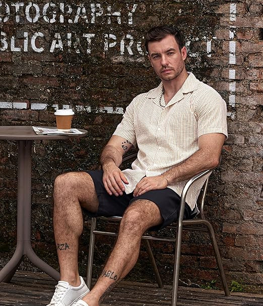 VATPAVE Mens Striped Summer Shirt Casual Button Down Short Sleeve Beach Shirts Cotton Shirts for Men