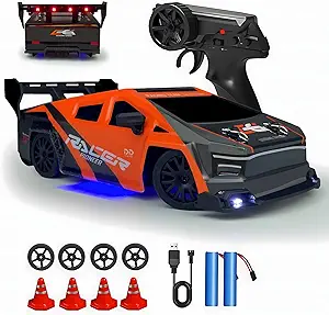 HTURCCOP 1:24 RC Cybercar, 2.4GHz RC Drift Cars with LED Light, Race Car Toys for Boy Girl 8-12 Years Old, Speed Adjustable 25Km/H,High Speed RC Racing Cars Perfect Toy Gift for Boys & Girls
